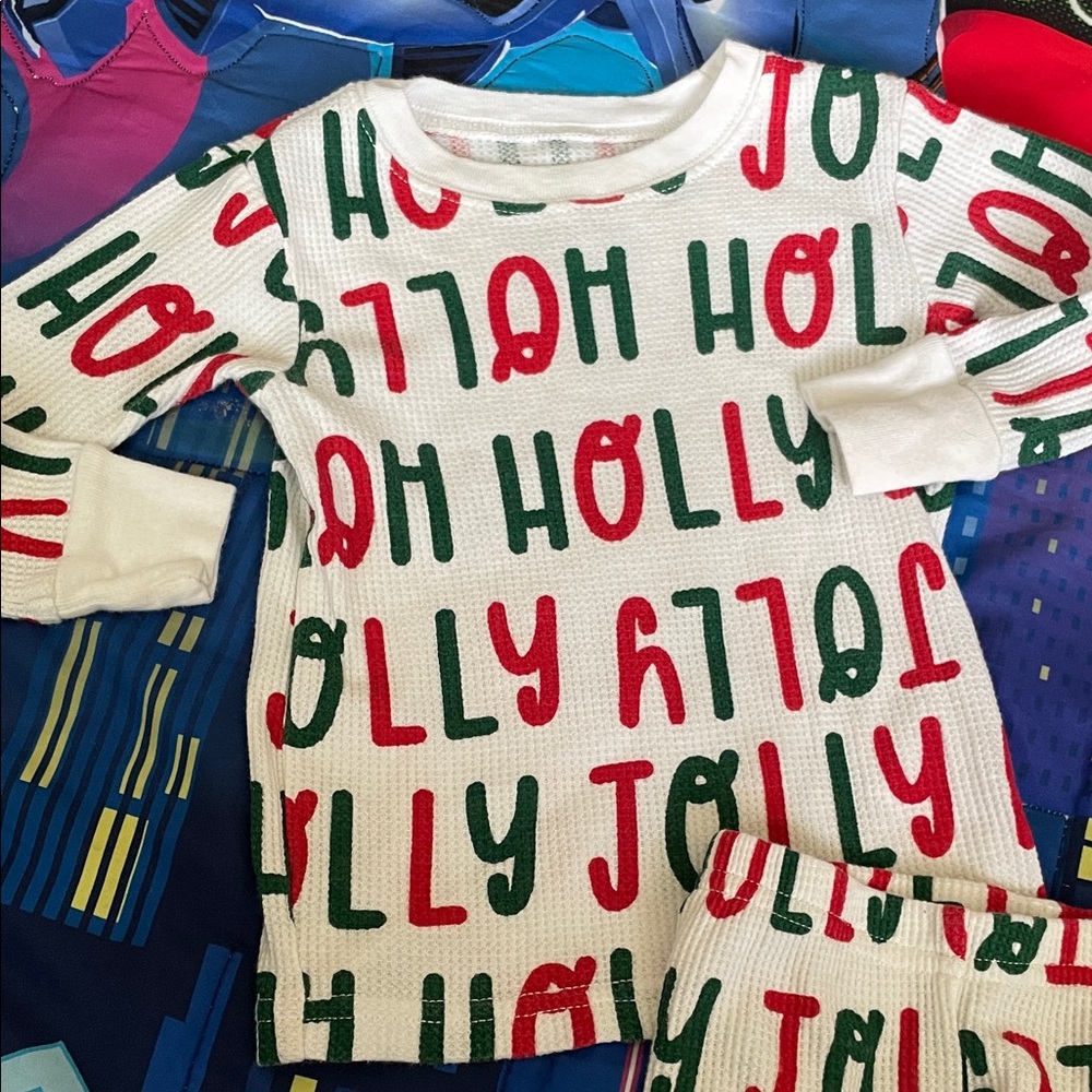 Carter's White Long Sleeve Tee with Red and Green 'Holly Jolly' Print